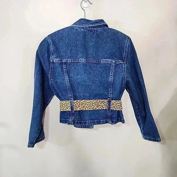 Rampage Vintage 70-80s denim cropped  high shoulder sexy jacket with belt. Large - Picture 3 of 14